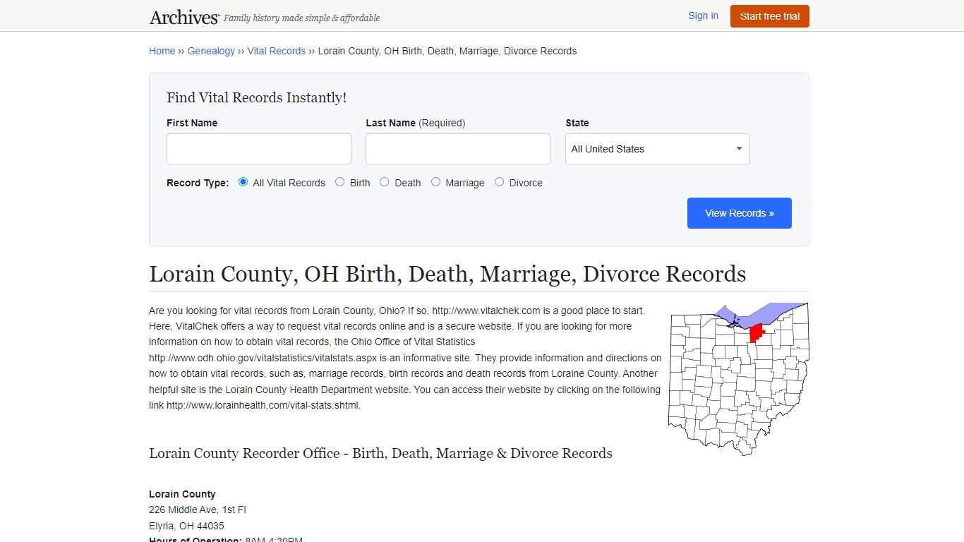 Lorain County, OH Birth, Death, Marriage, Divorce Records - Archives.com